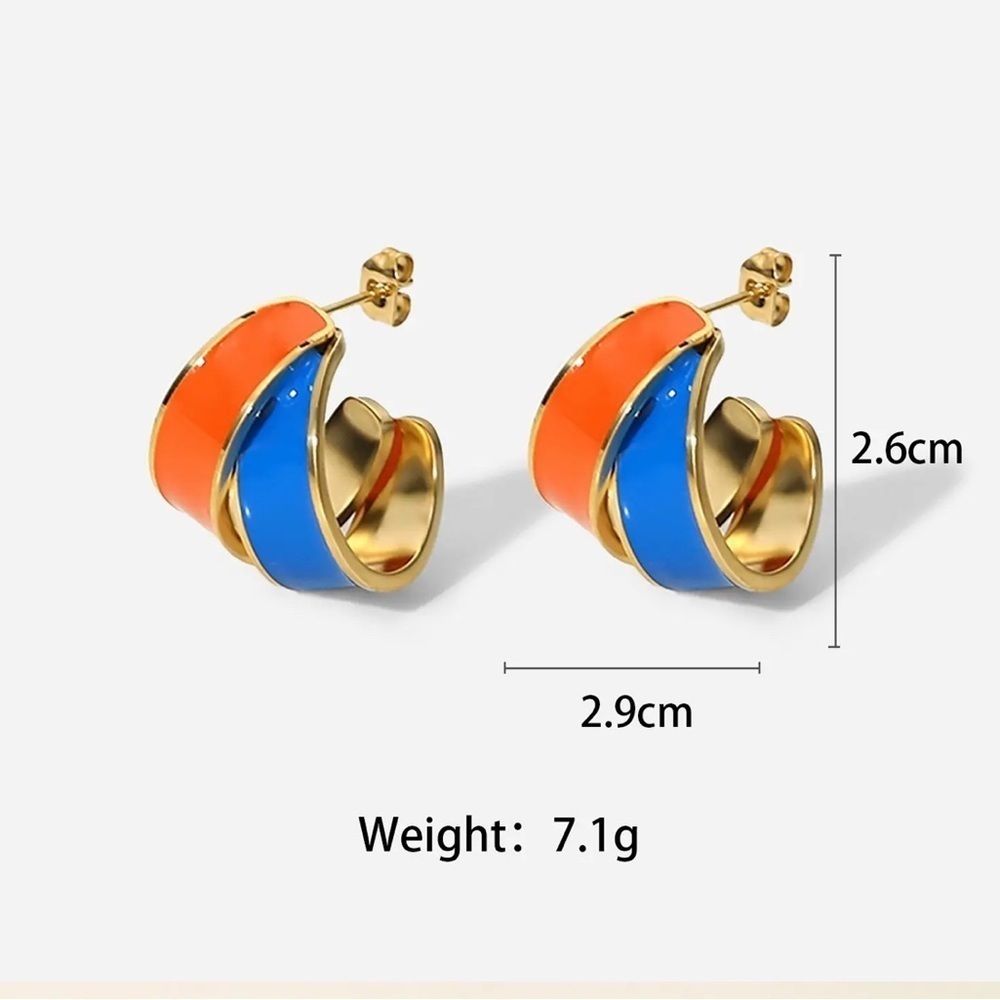 18k Gold Plated Colourful C Shape Glazed Hoop Earrings - Picture 4 of 8